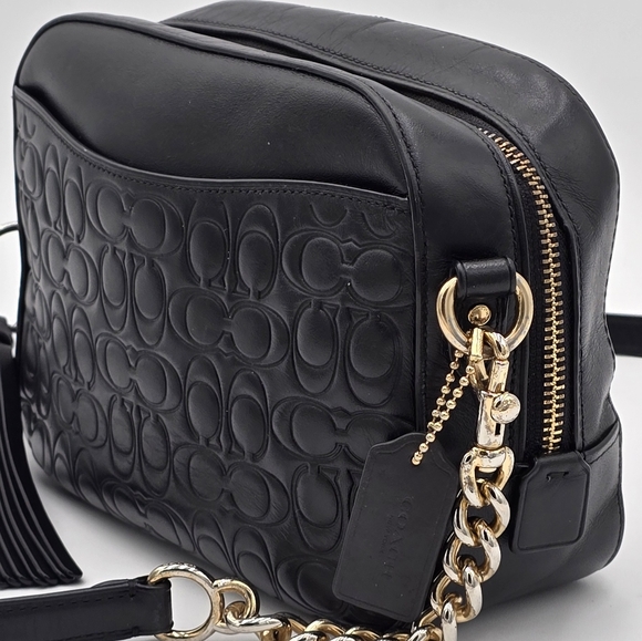 Coach Camera Bag w/ Signature Embossed Leather in Black, EUC - Picture 2 of 15
